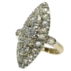 Antique ring marquise shaped set with rose cut and old european cut diamonds